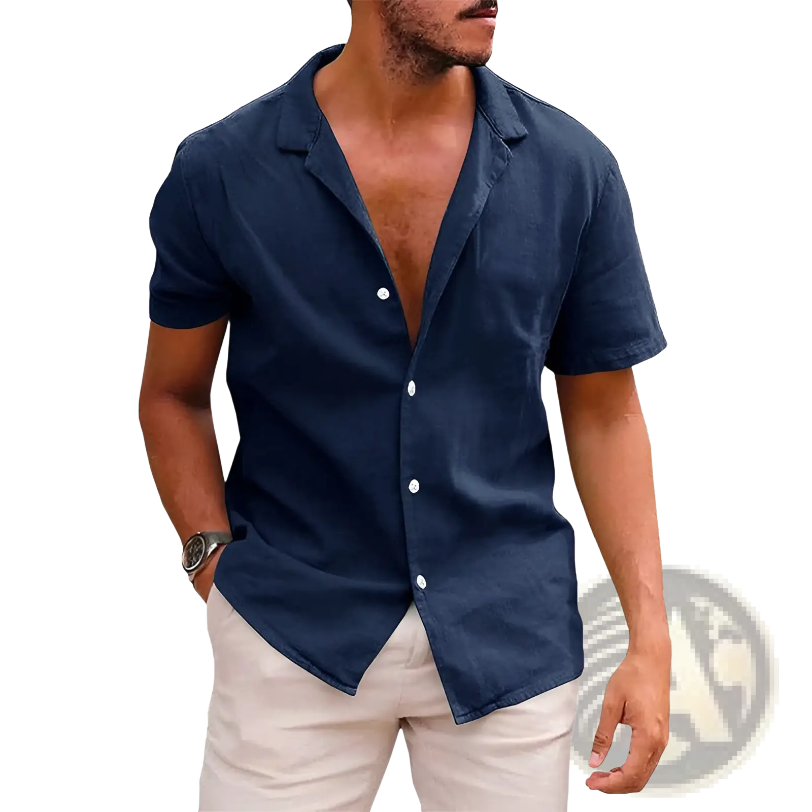 Men's Casual Textured Short Sleeve Button Down Shirt
