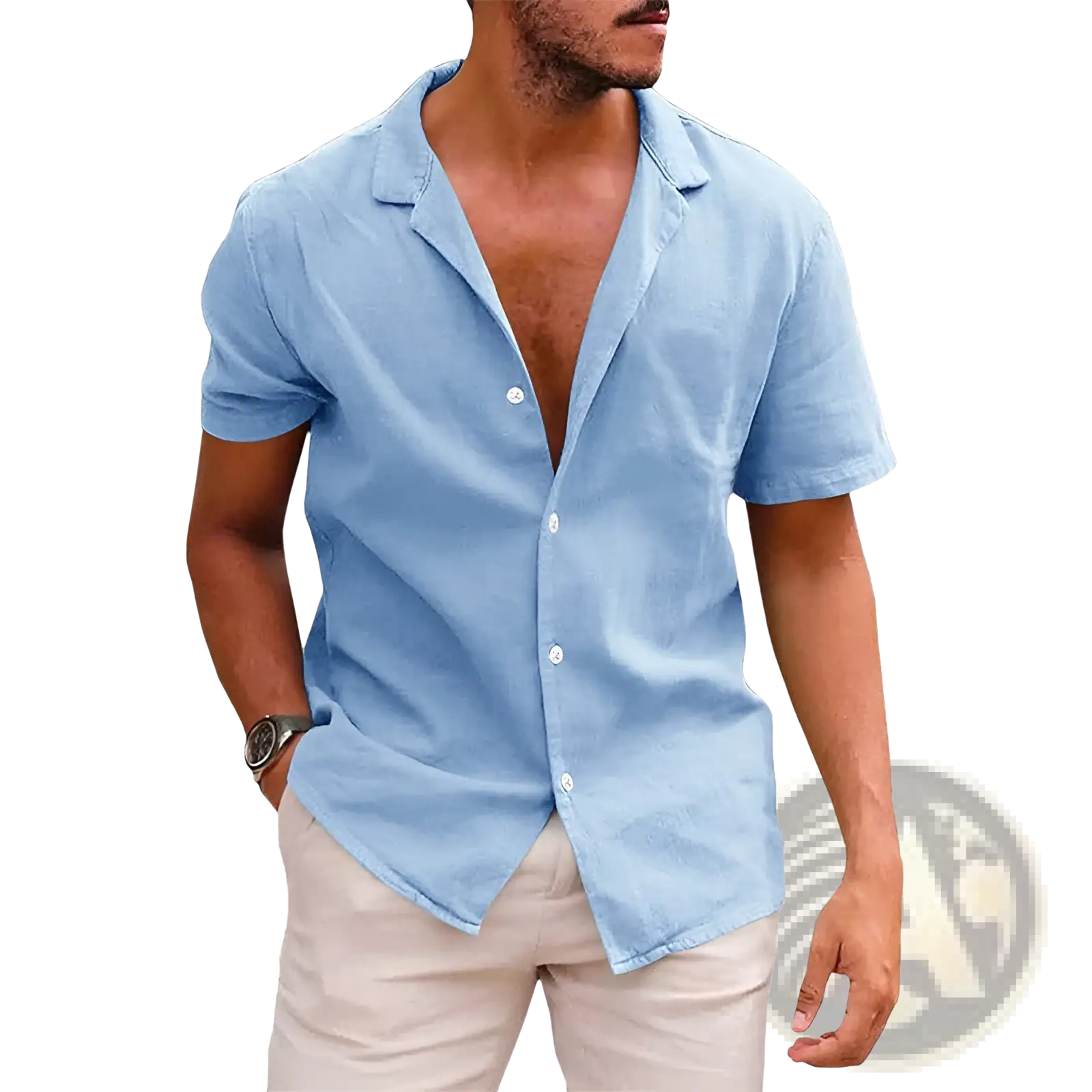 Men's Casual Textured Short Sleeve Button Down Shirt