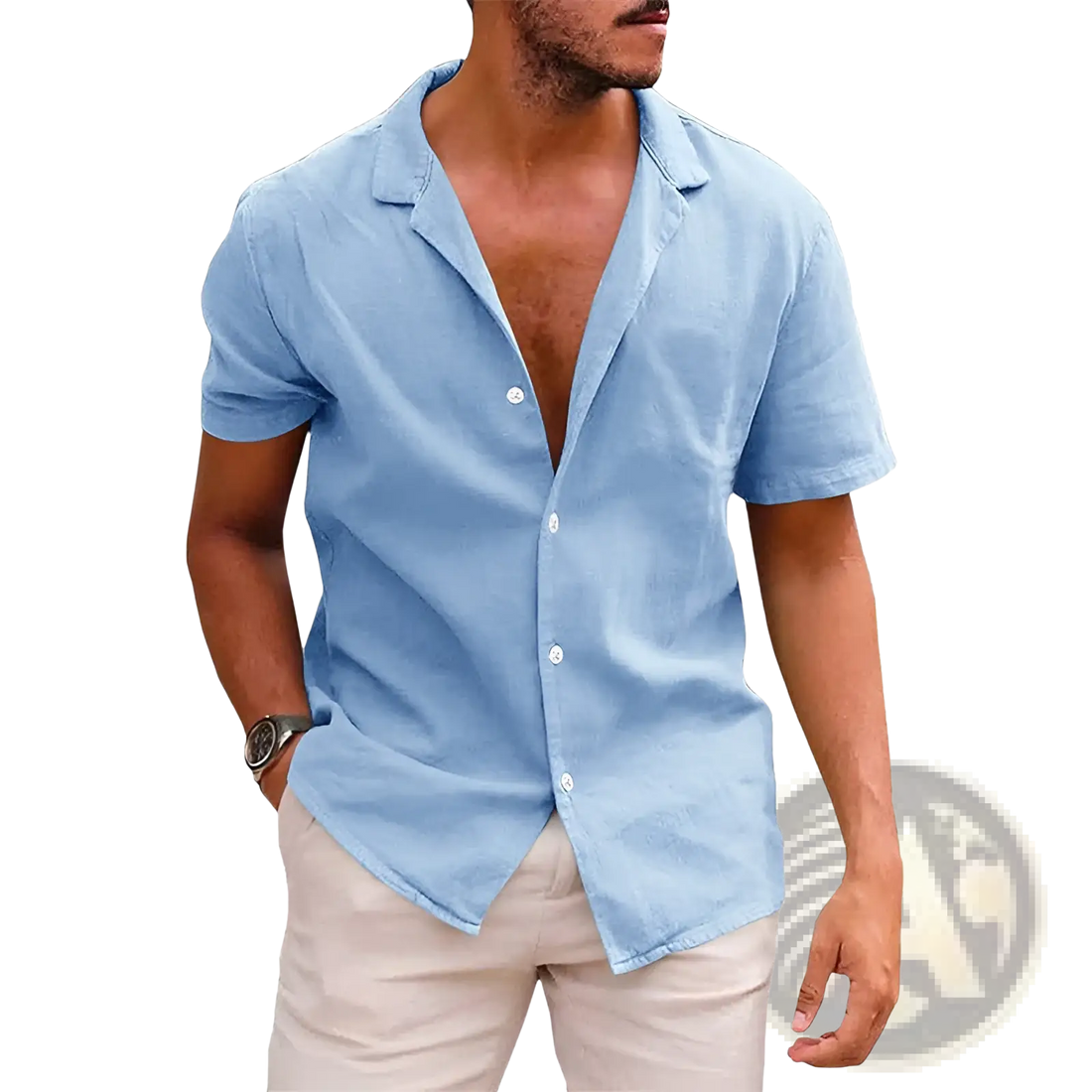 Men's Casual Textured Short Sleeve Button Down Shirt