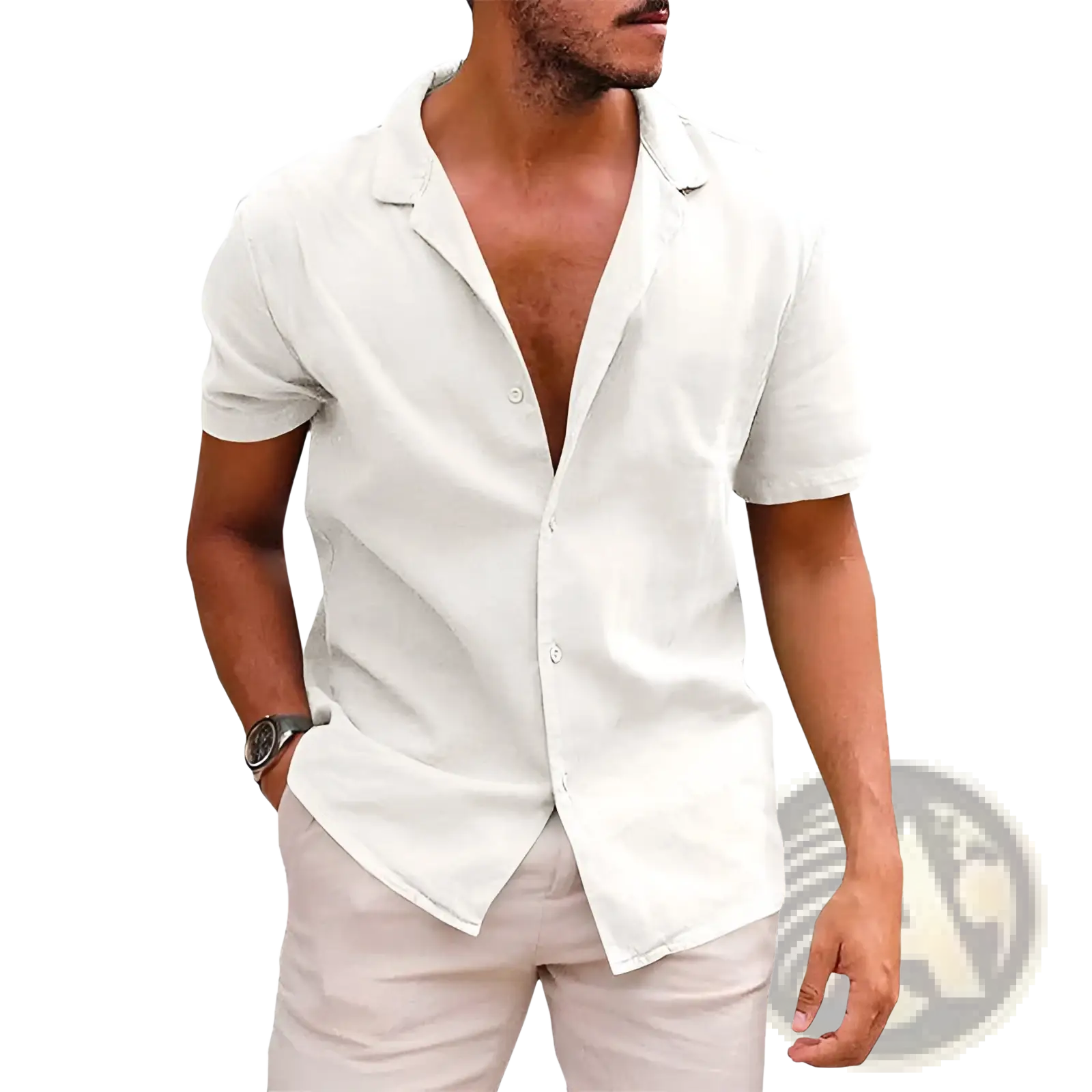Men's Casual Textured Short Sleeve Button Down Shirt