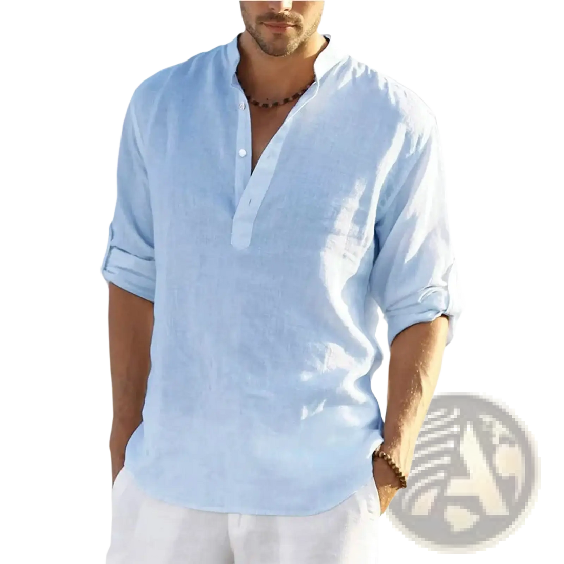 Men's Casual v Neck Rolled Sleeve Linen Pullover Shirt