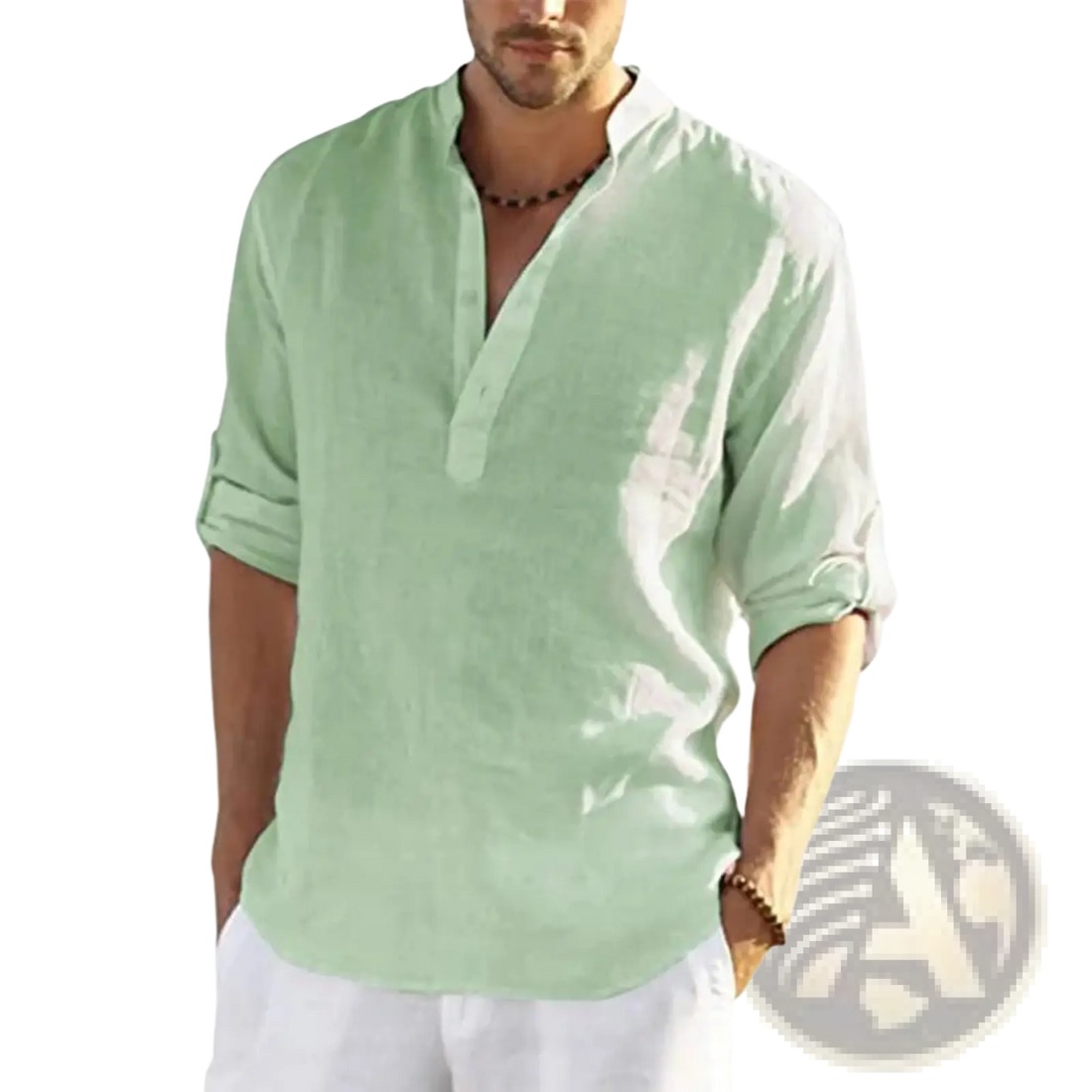 Men's Casual v Neck Rolled Sleeve Linen Pullover Shirt
