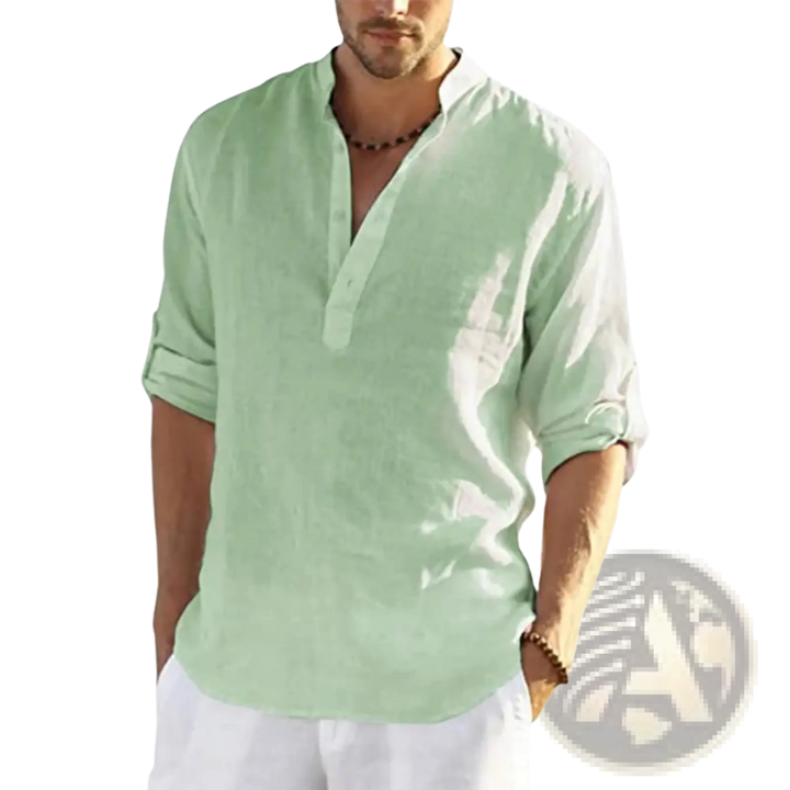 Men's Casual v Neck Rolled Sleeve Linen Pullover Shirt