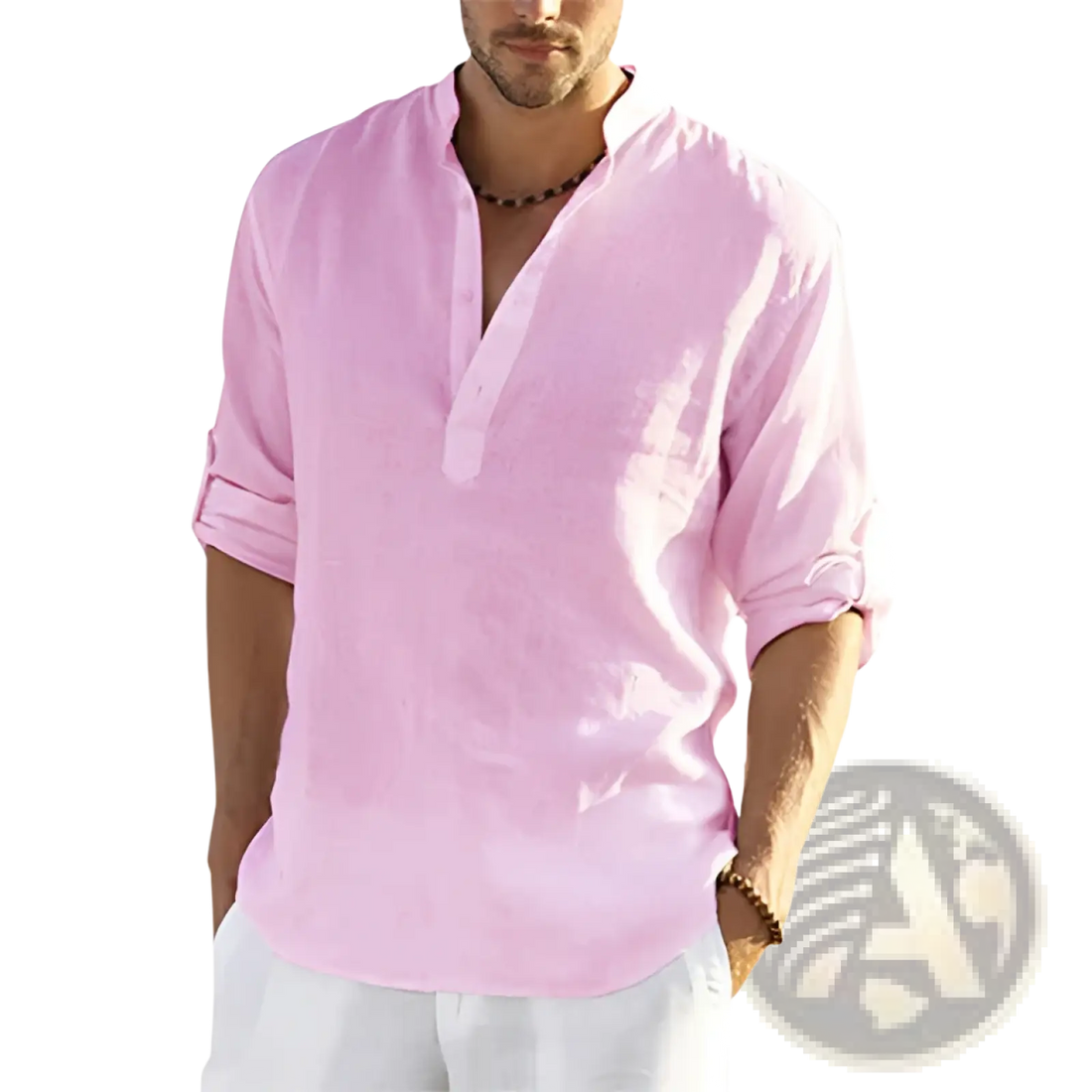 Men's Casual v Neck Rolled Sleeve Linen Pullover Shirt