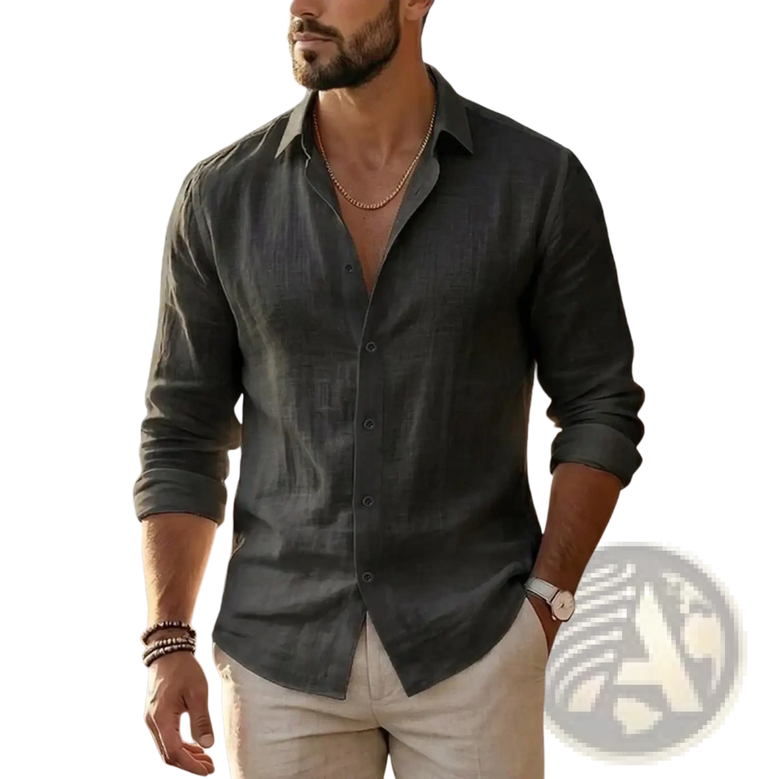 Mens Cotton Linen Long Sleeve Casual Shirt