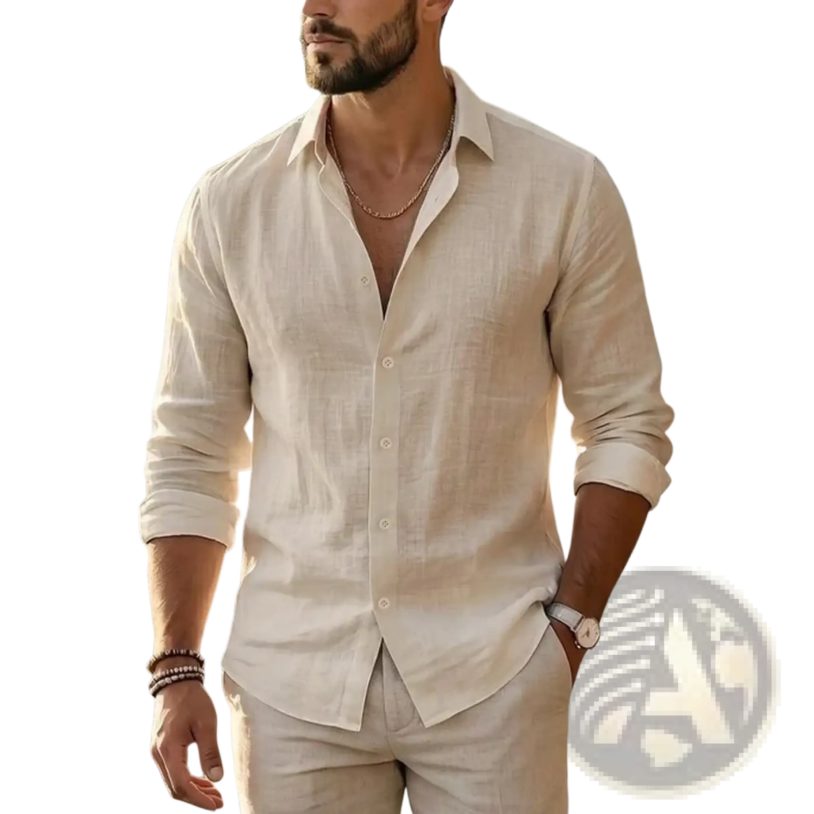 Mens Cotton Linen Long Sleeve Casual Shirt