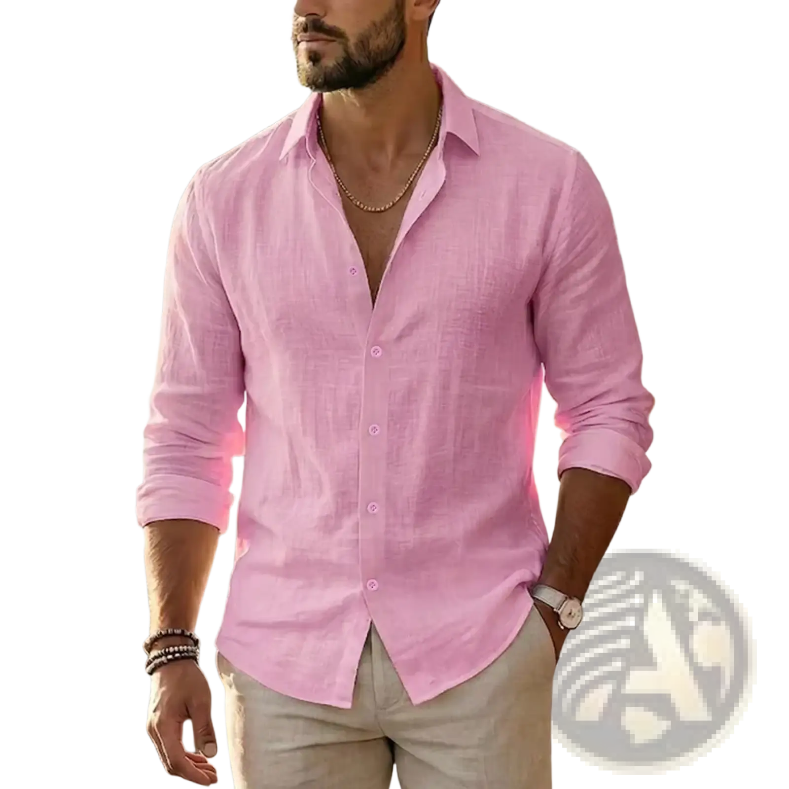 Mens Cotton Linen Long Sleeve Casual Shirt
