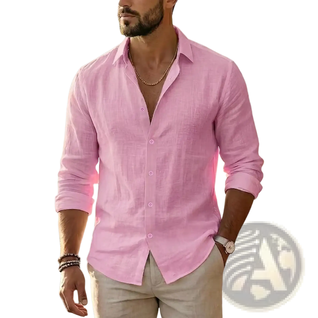 Mens Cotton Linen Long Sleeve Casual Shirt