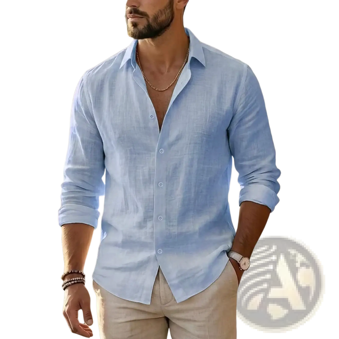 Mens Cotton Linen Long Sleeve Casual Shirt