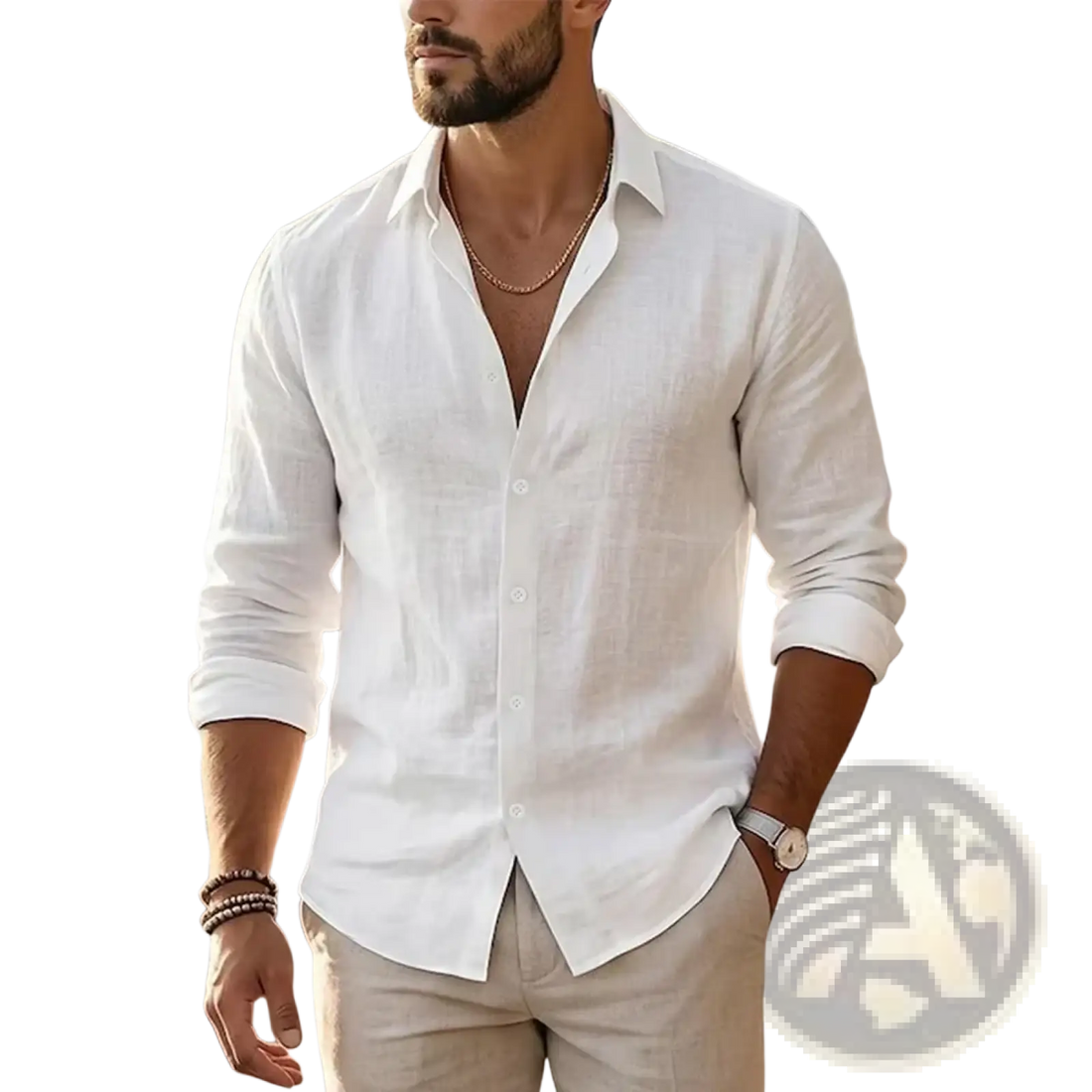 Mens Cotton Linen Long Sleeve Casual Shirt