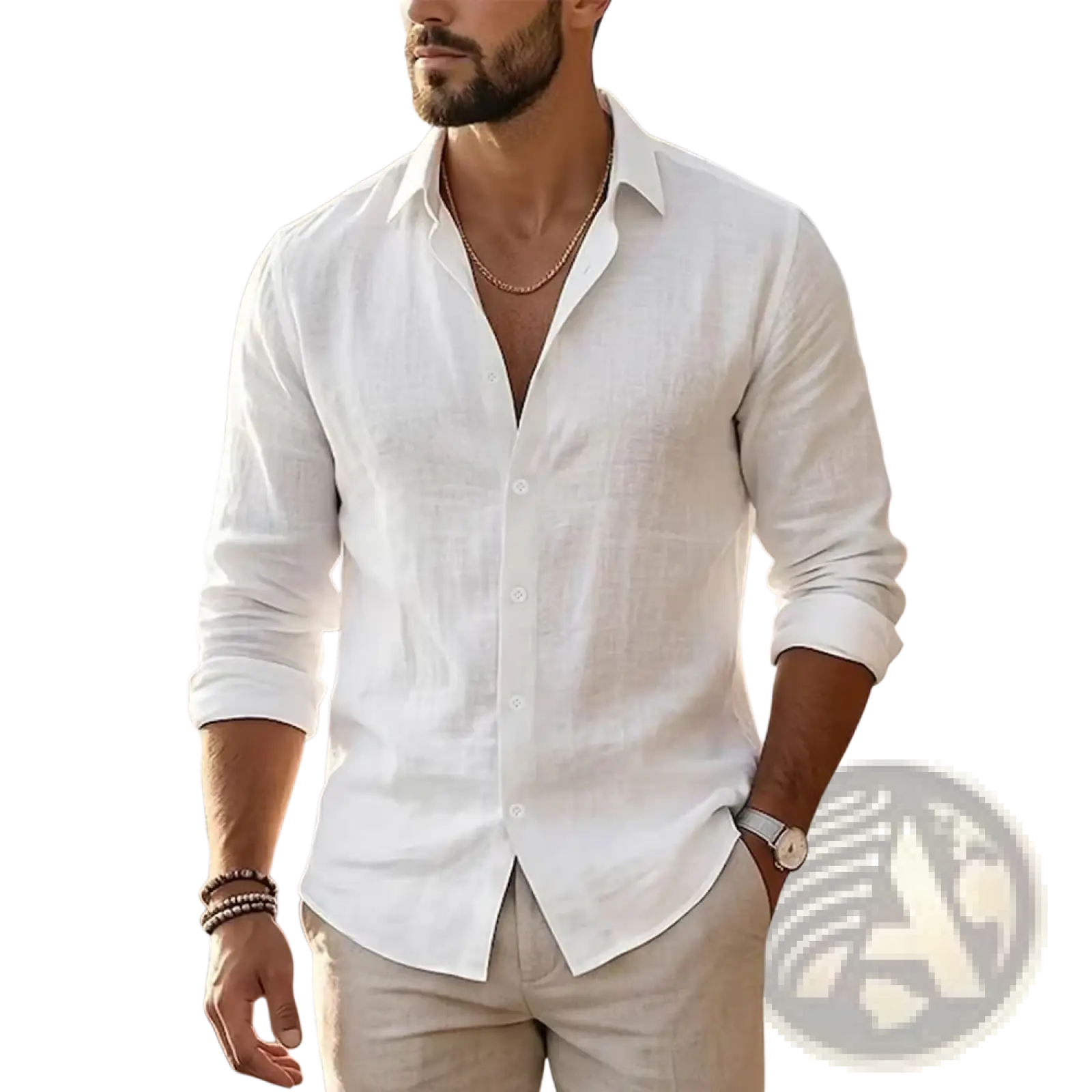 Mens Cotton Linen Long Sleeve Casual Shirt