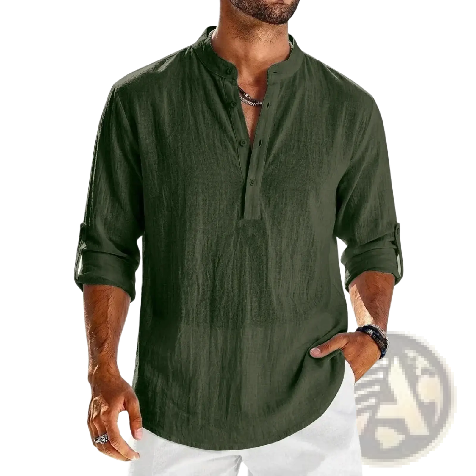 Men's Cotton Linen Long Sleeve Henley Shirt