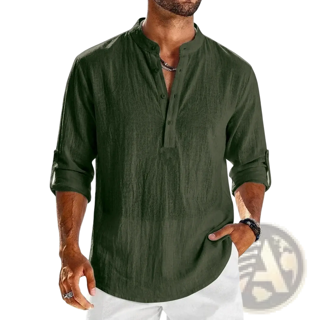 Men's Cotton Linen Long Sleeve Henley Shirt