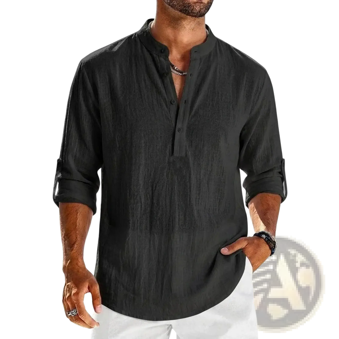 Men's Cotton Linen Long Sleeve Henley Shirt
