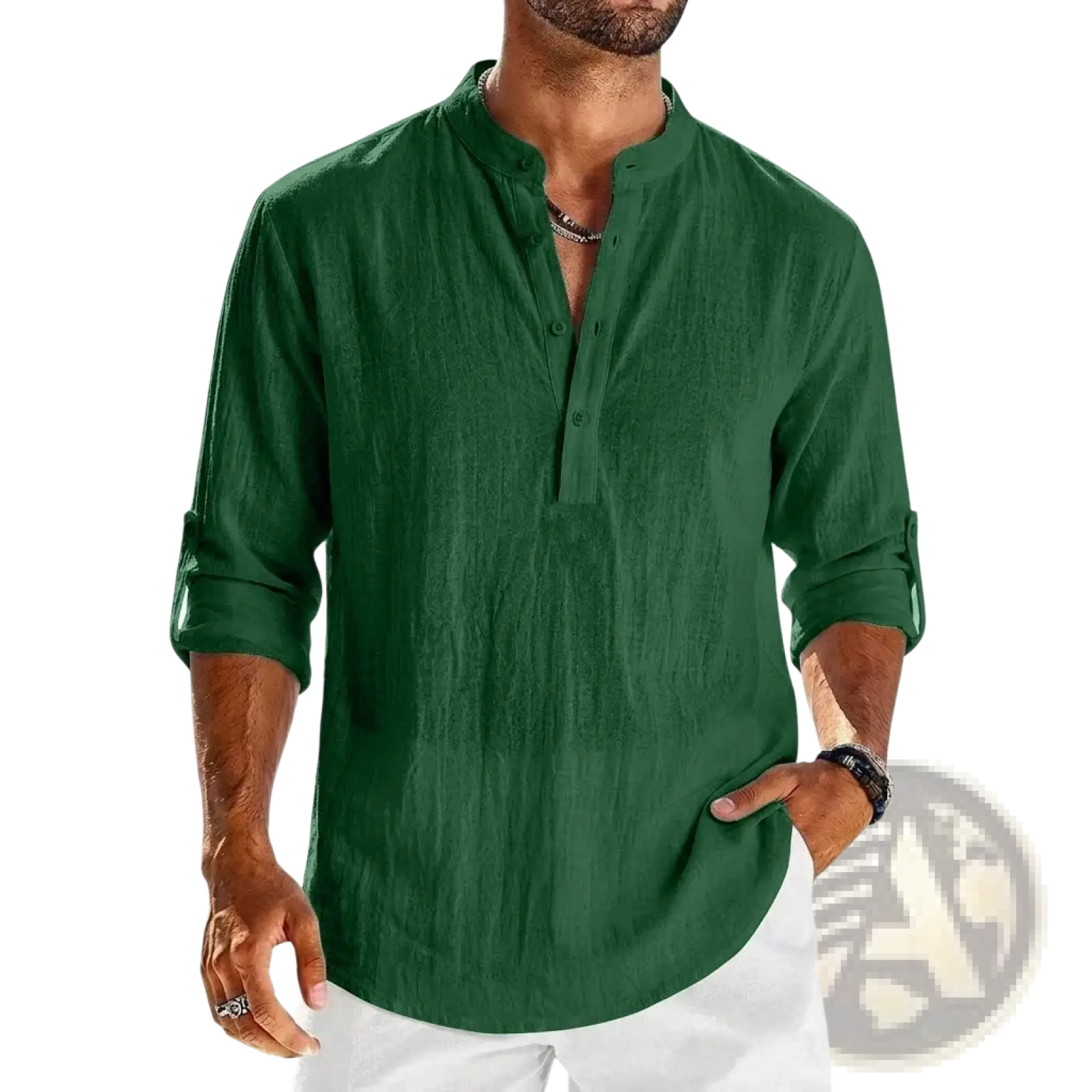 Men's Cotton Linen Long Sleeve Henley Shirt