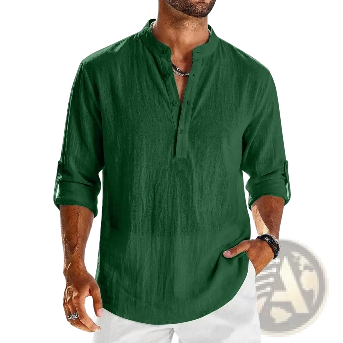 Men's Cotton Linen Long Sleeve Henley Shirt