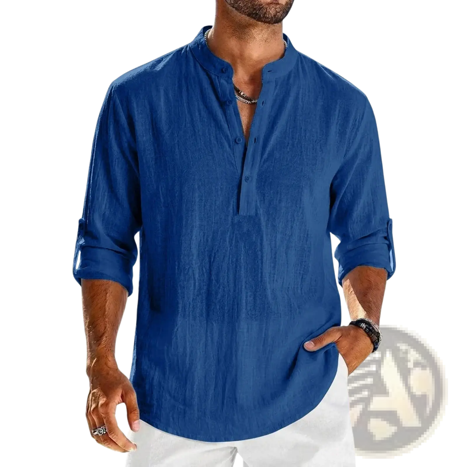 Men's Cotton Linen Long Sleeve Henley Shirt