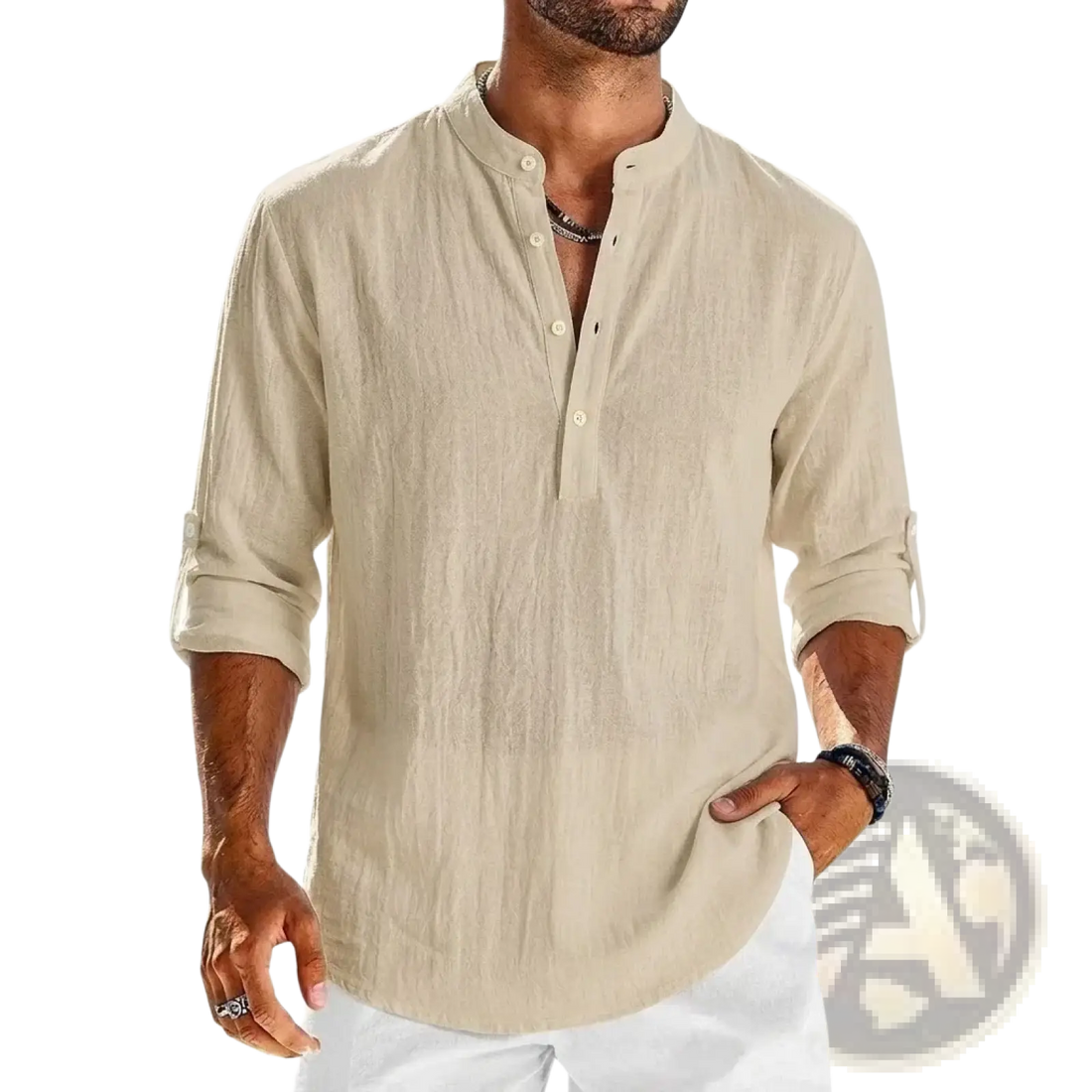 Men's Cotton Linen Long Sleeve Henley Shirt