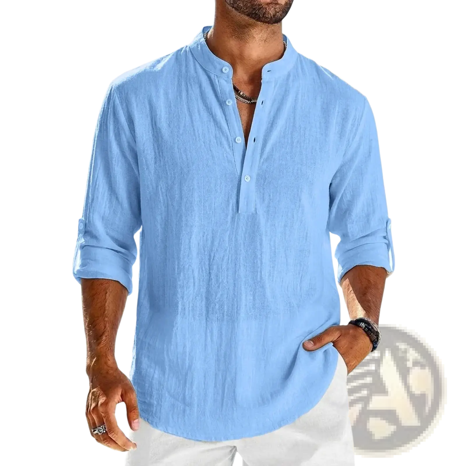Men's Cotton Linen Long Sleeve Henley Shirt