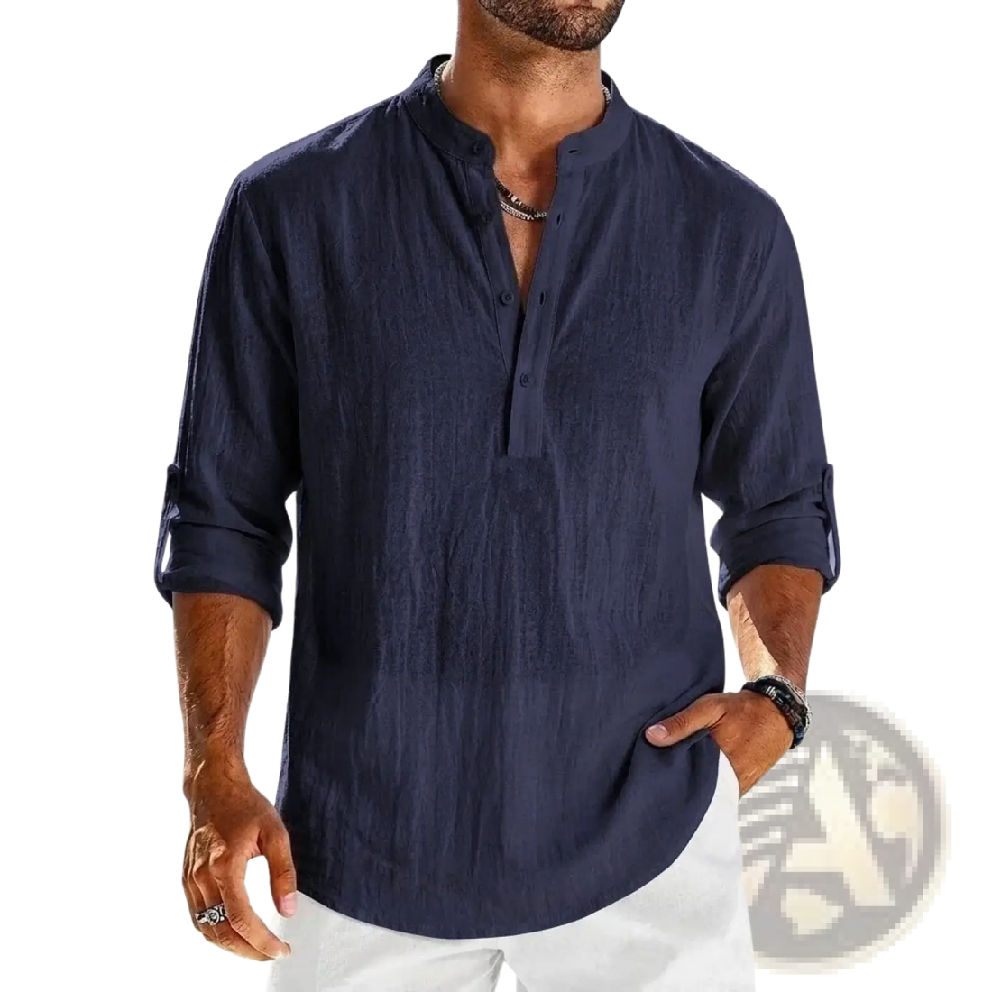 Men's Cotton Linen Long Sleeve Henley Shirt