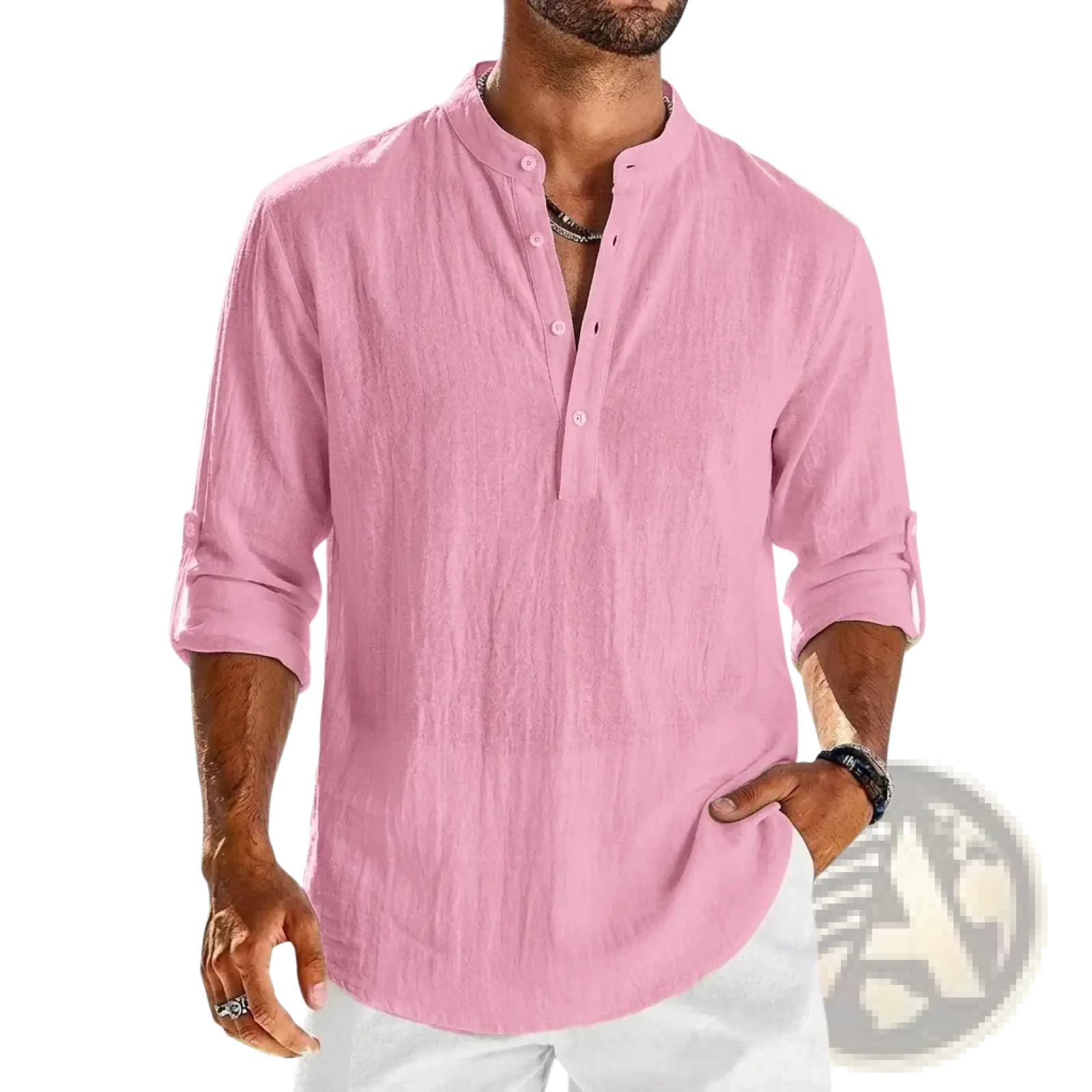 Men's Cotton Linen Long Sleeve Henley Shirt