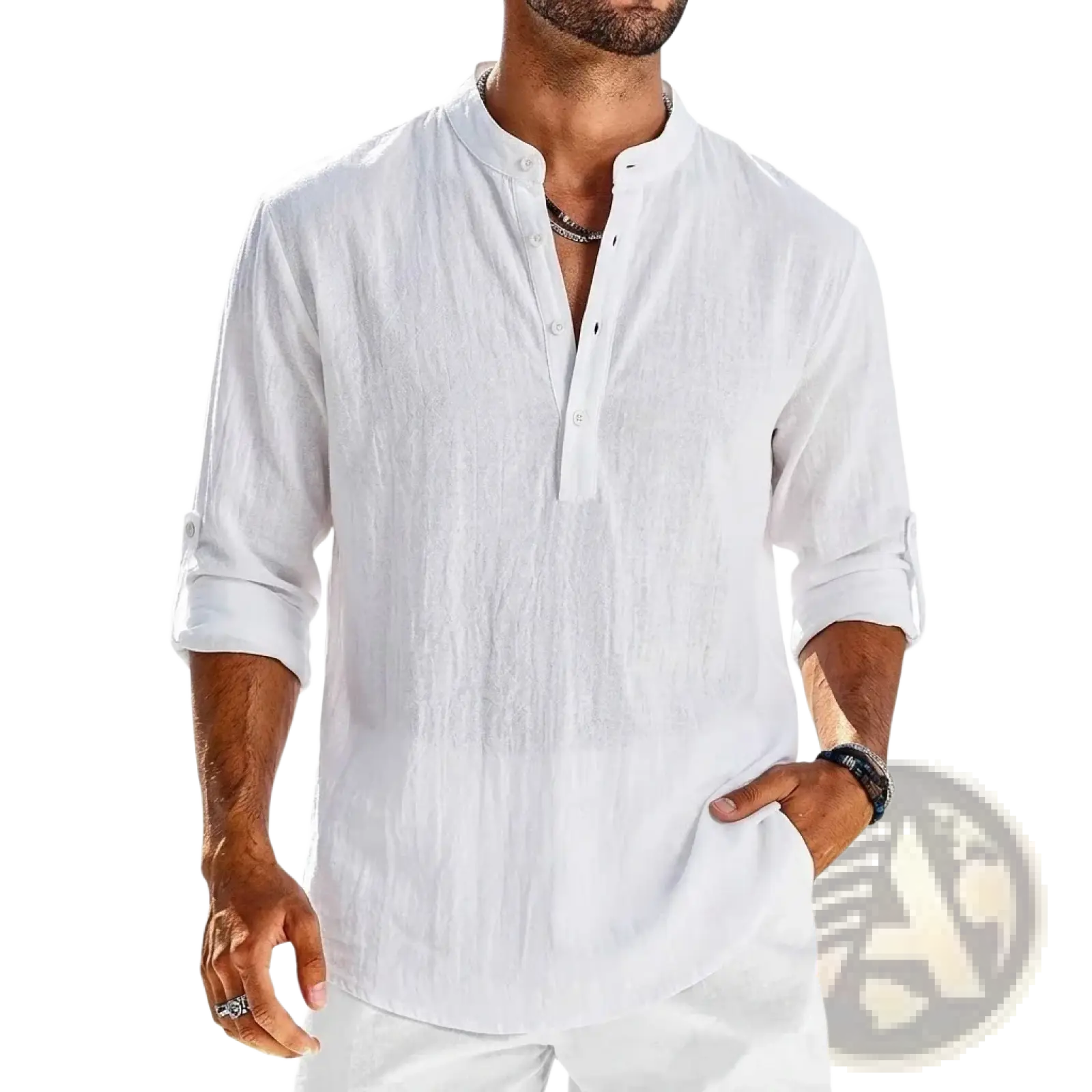 Men's Cotton Linen Long Sleeve Henley Shirt