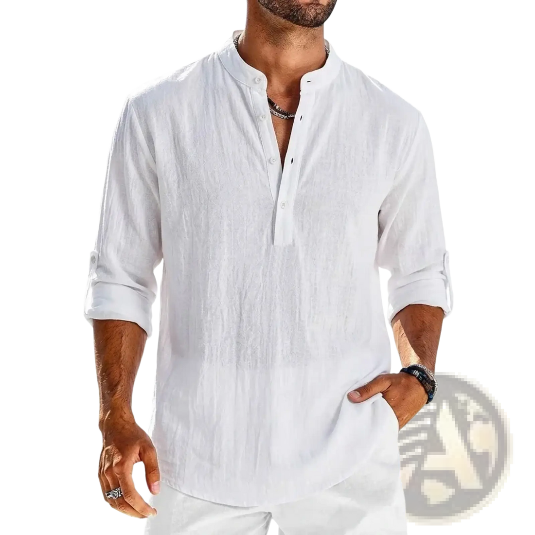 Men's Cotton Linen Long Sleeve Henley Shirt