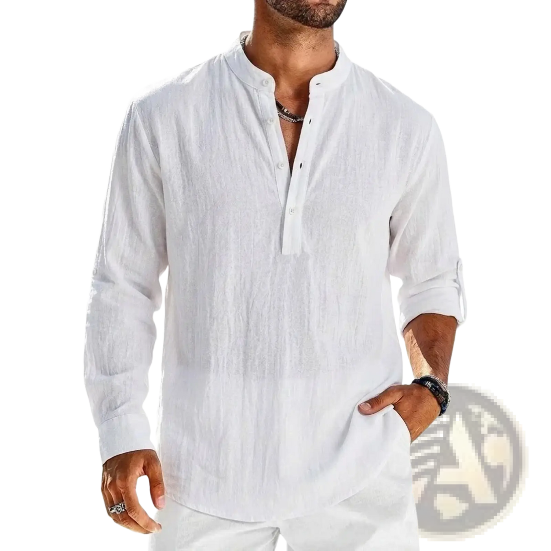 Men's Cotton Linen Long Sleeve Henley Shirt