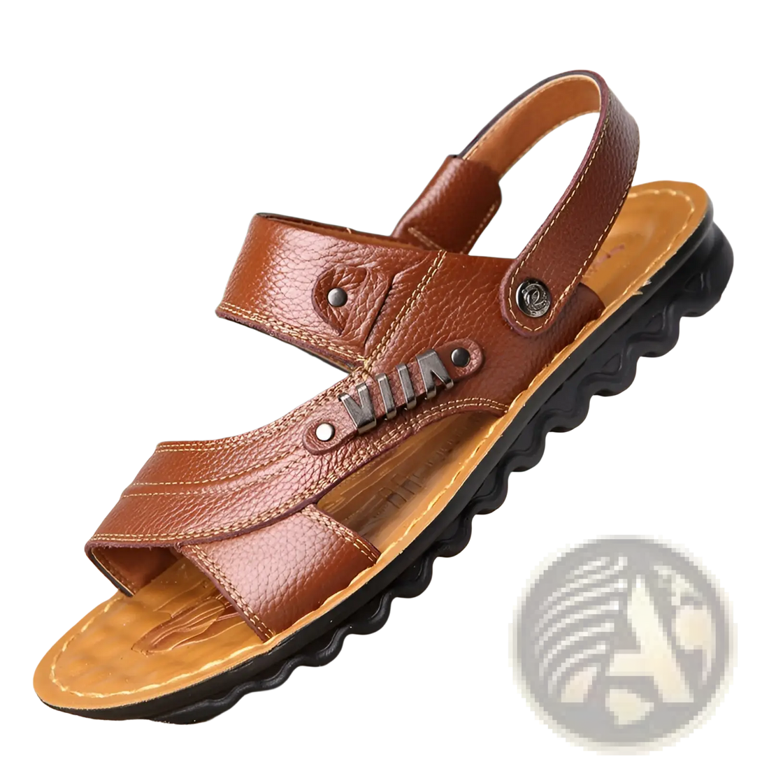Men's Cowhide Leather Sandals with Buckle Accents