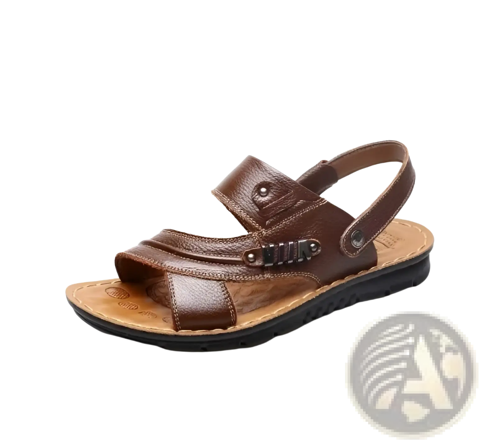 Men's Cowhide Leather Sandals with Buckle Accents