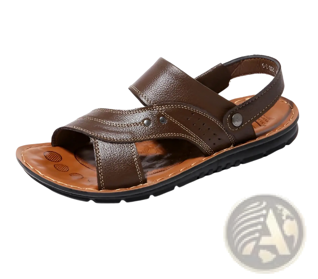 Men's Cowhide Leather Sandals with Buckle Accents