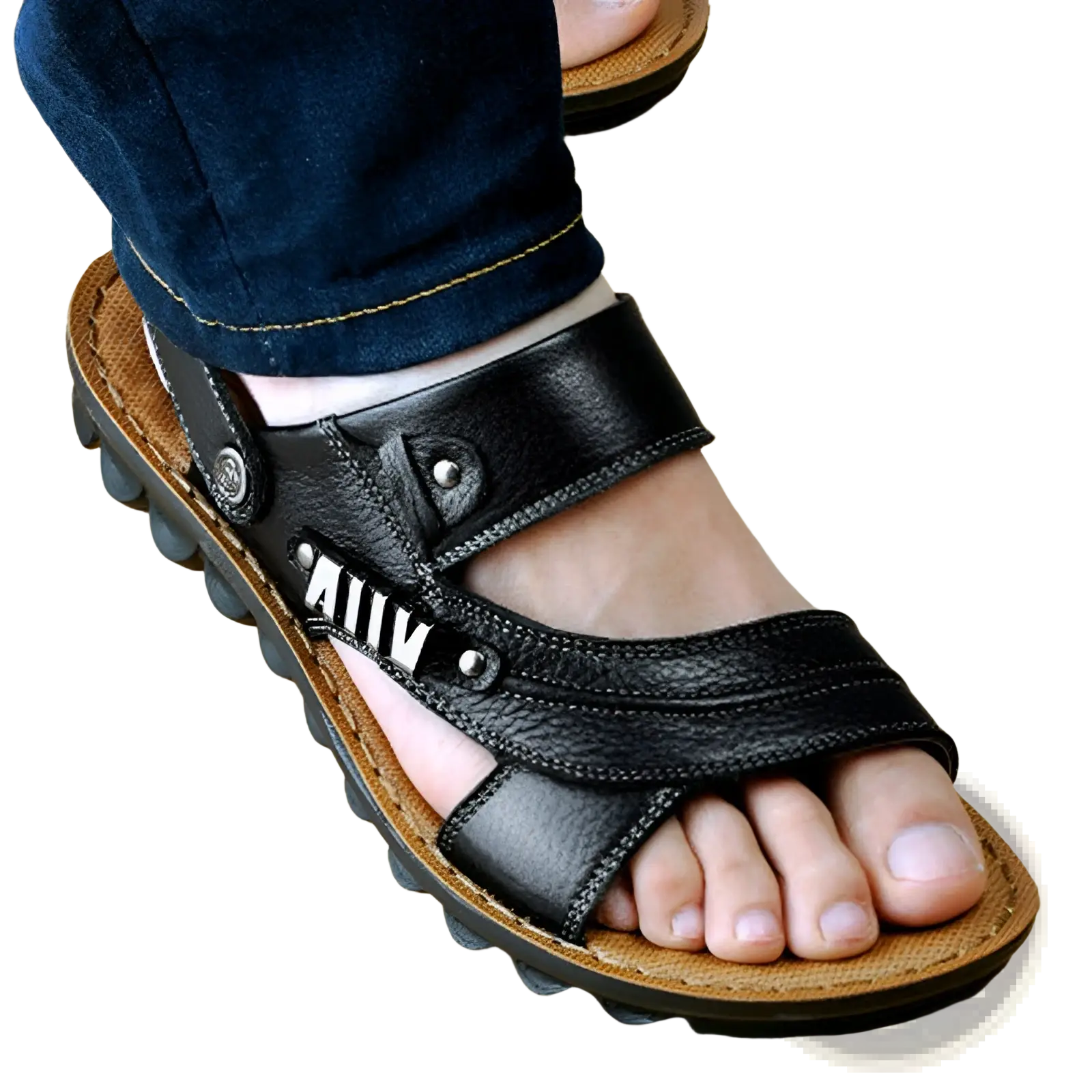 Men's Cowhide Leather Sandals with Buckle Accents