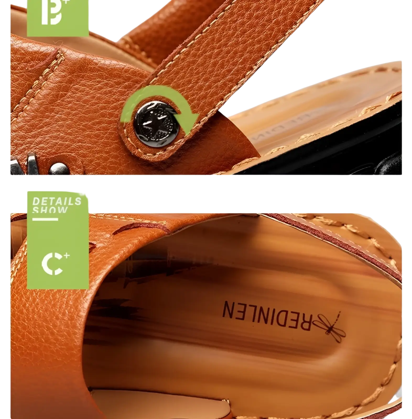 Men's Cowhide Leather Sandals with Buckle Accents