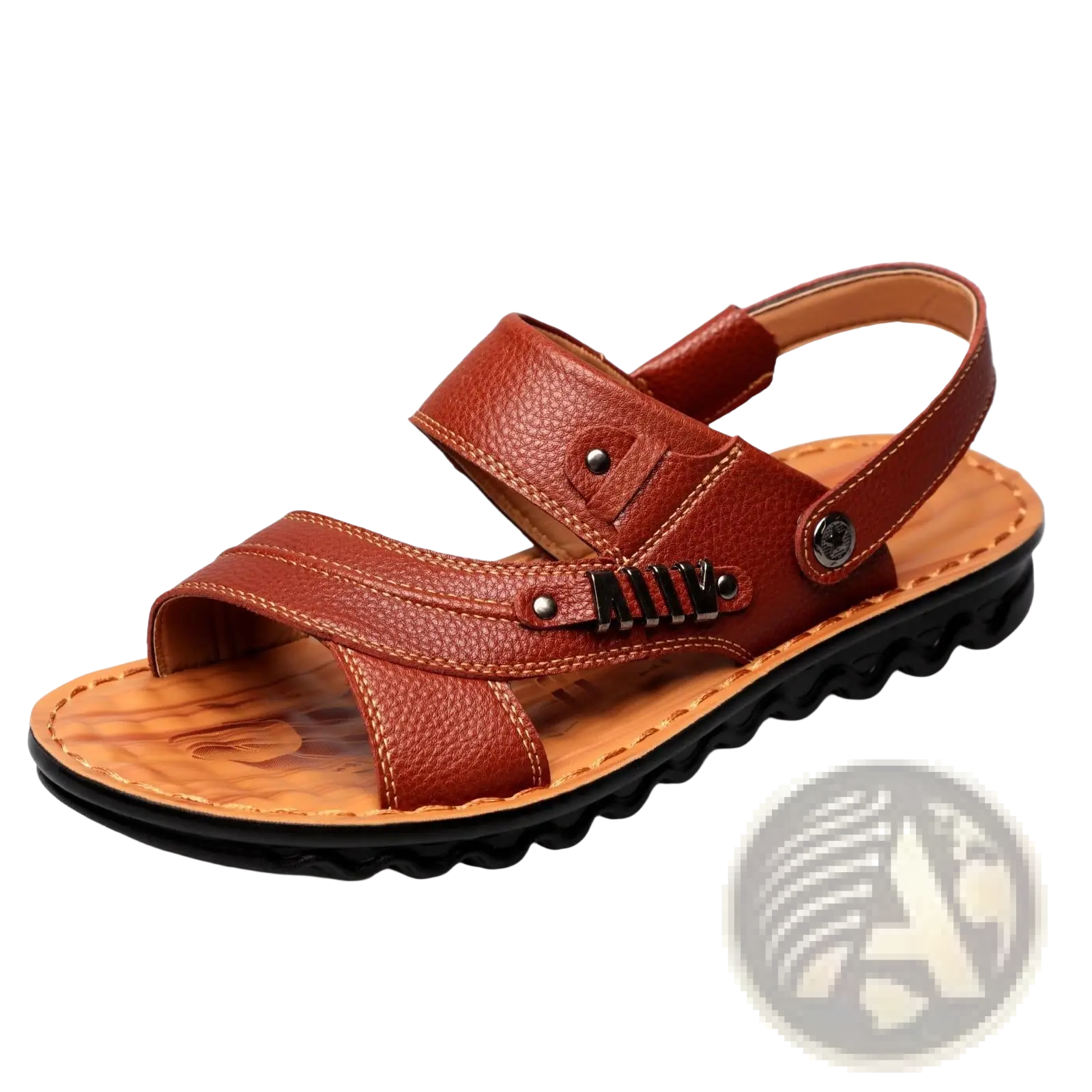 Men's Cowhide Leather Sandals with Buckle Accents