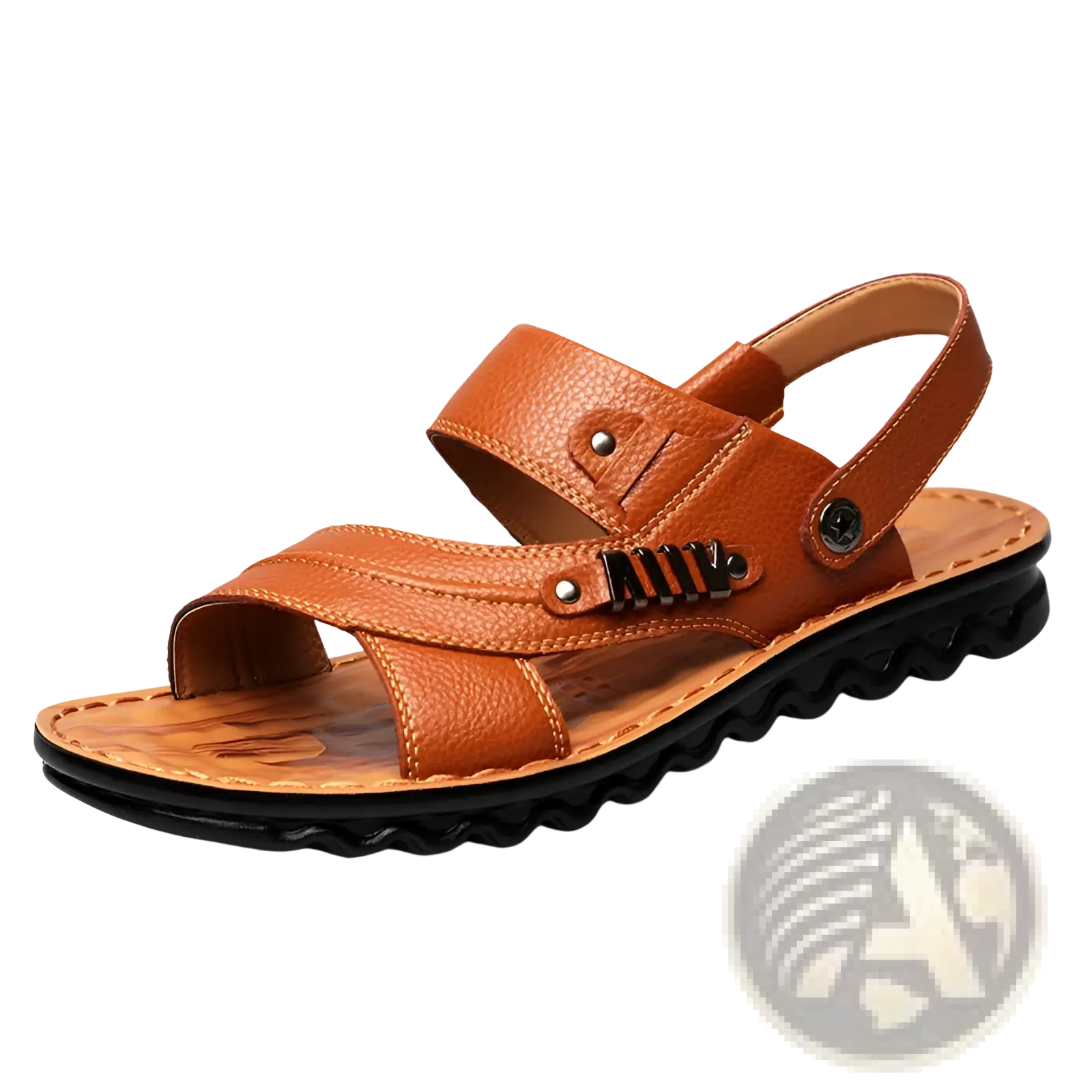 Men's Cowhide Leather Sandals with Buckle Accents