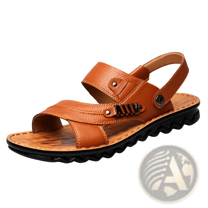 Men's Cowhide Leather Sandals with Buckle Accents