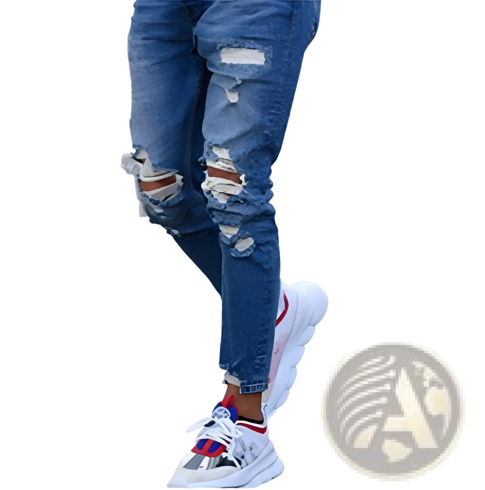 Men's Distressed Blue Denim Ripped Knee Jeans