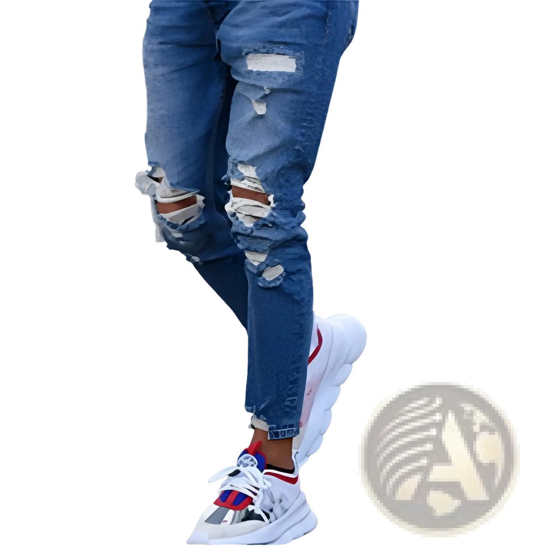 Men's Distressed Blue Denim Ripped Knee Jeans