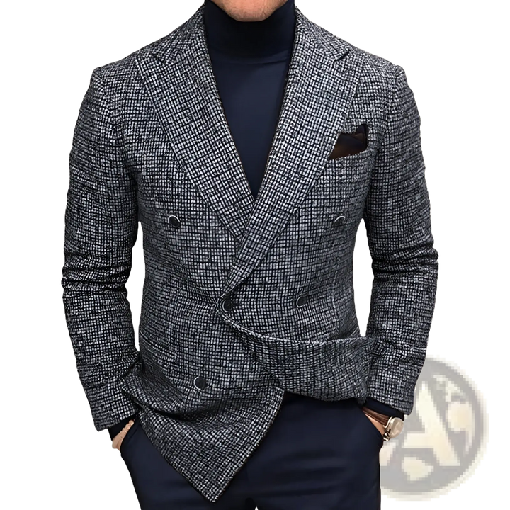 Men's Herringbone Double Breasted Knit Blazer