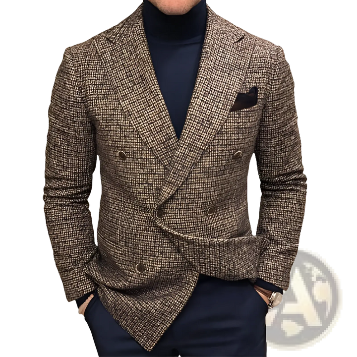 Men's Herringbone Double Breasted Knit Blazer