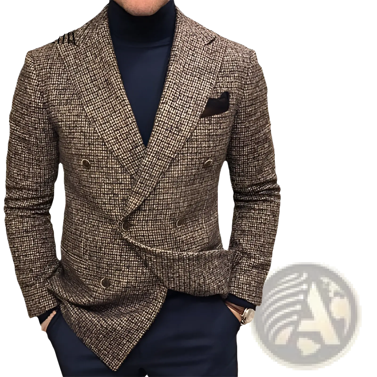 Men's Herringbone Double Breasted Knit Blazer