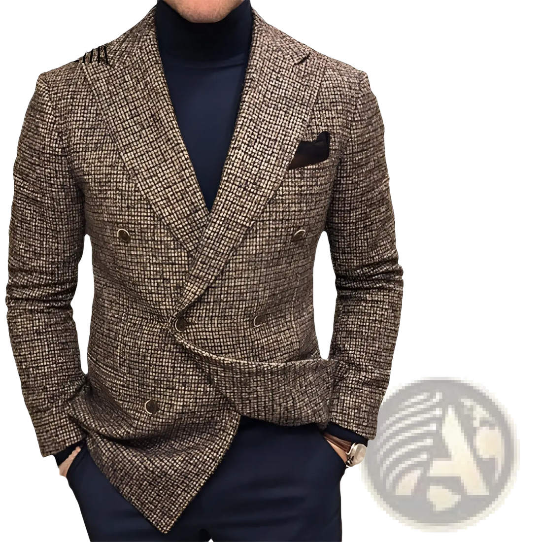 Men's Herringbone Double Breasted Knit Blazer