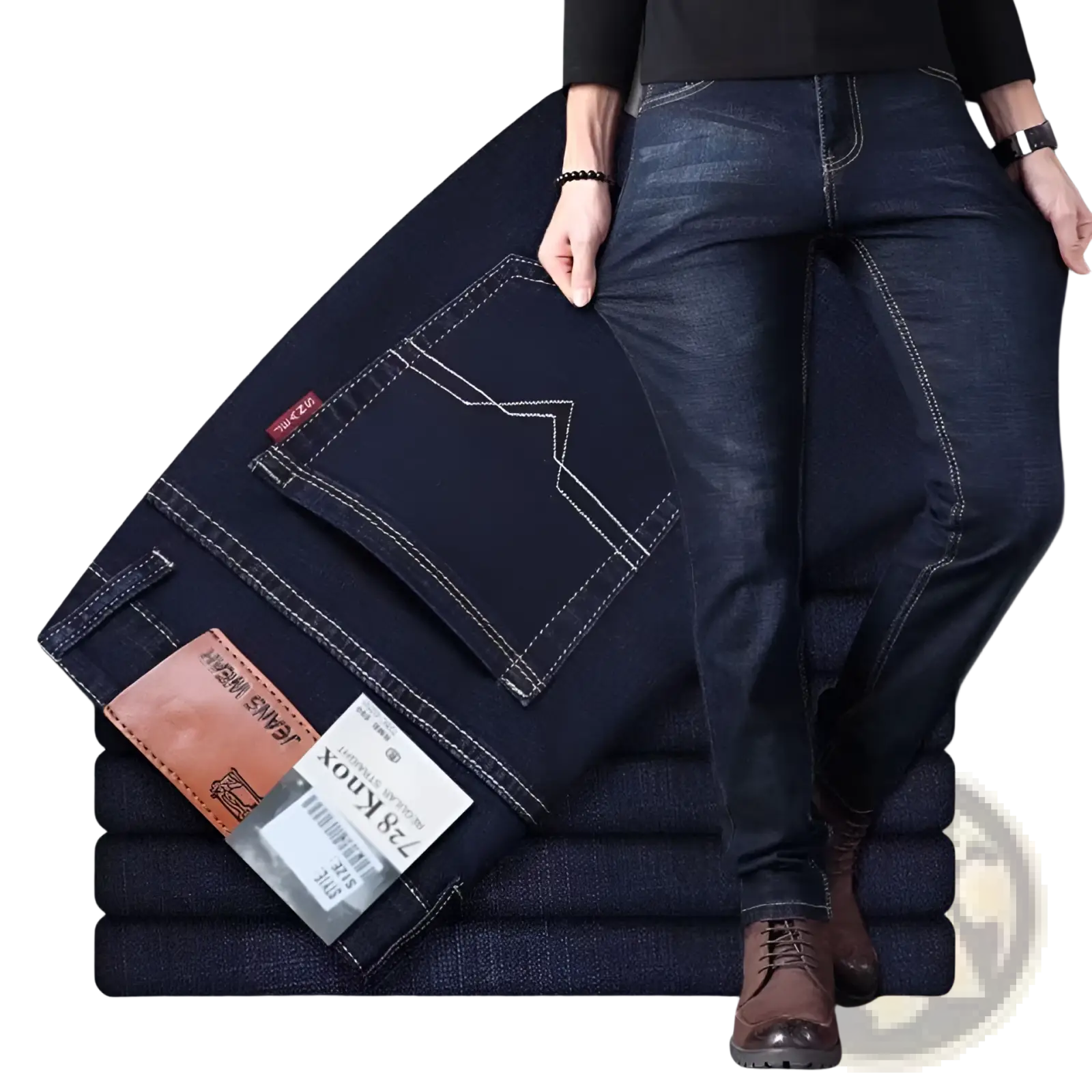 Men's High Waist Slim Fit Elastic Business Casual Jeans