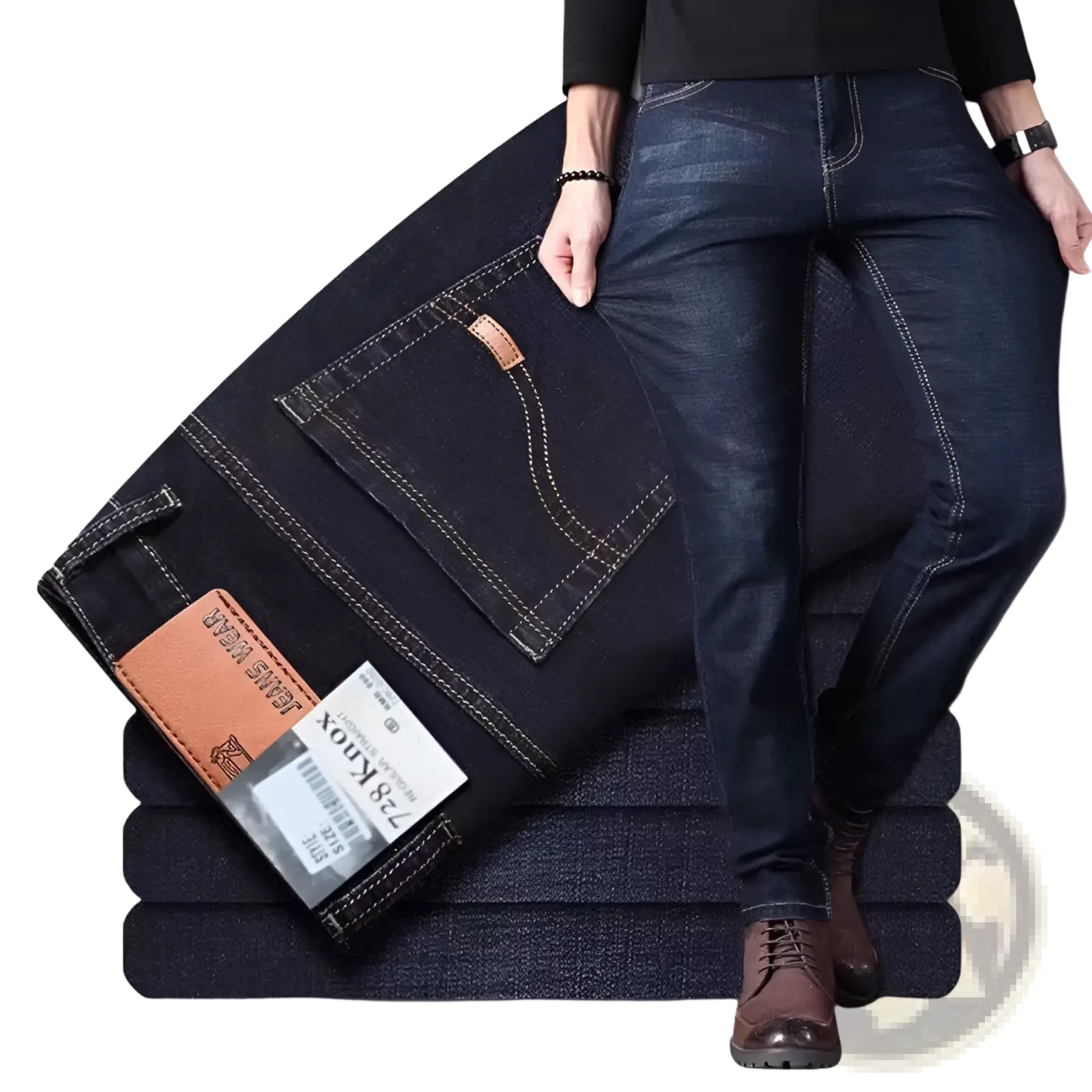 Men's High Waist Slim Fit Elastic Business Casual Jeans