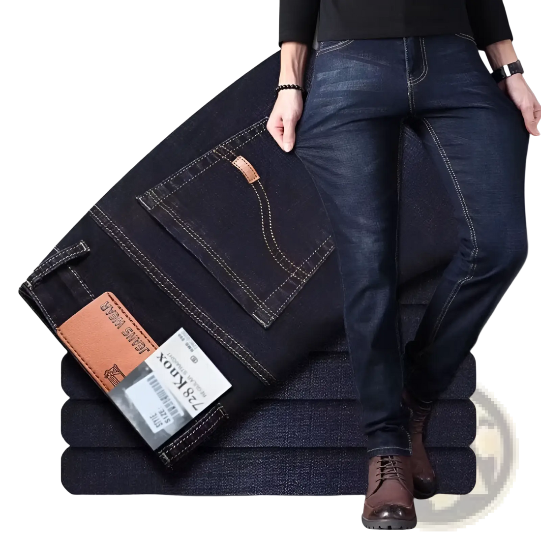 Men's High Waist Slim Fit Elastic Business Casual Jeans