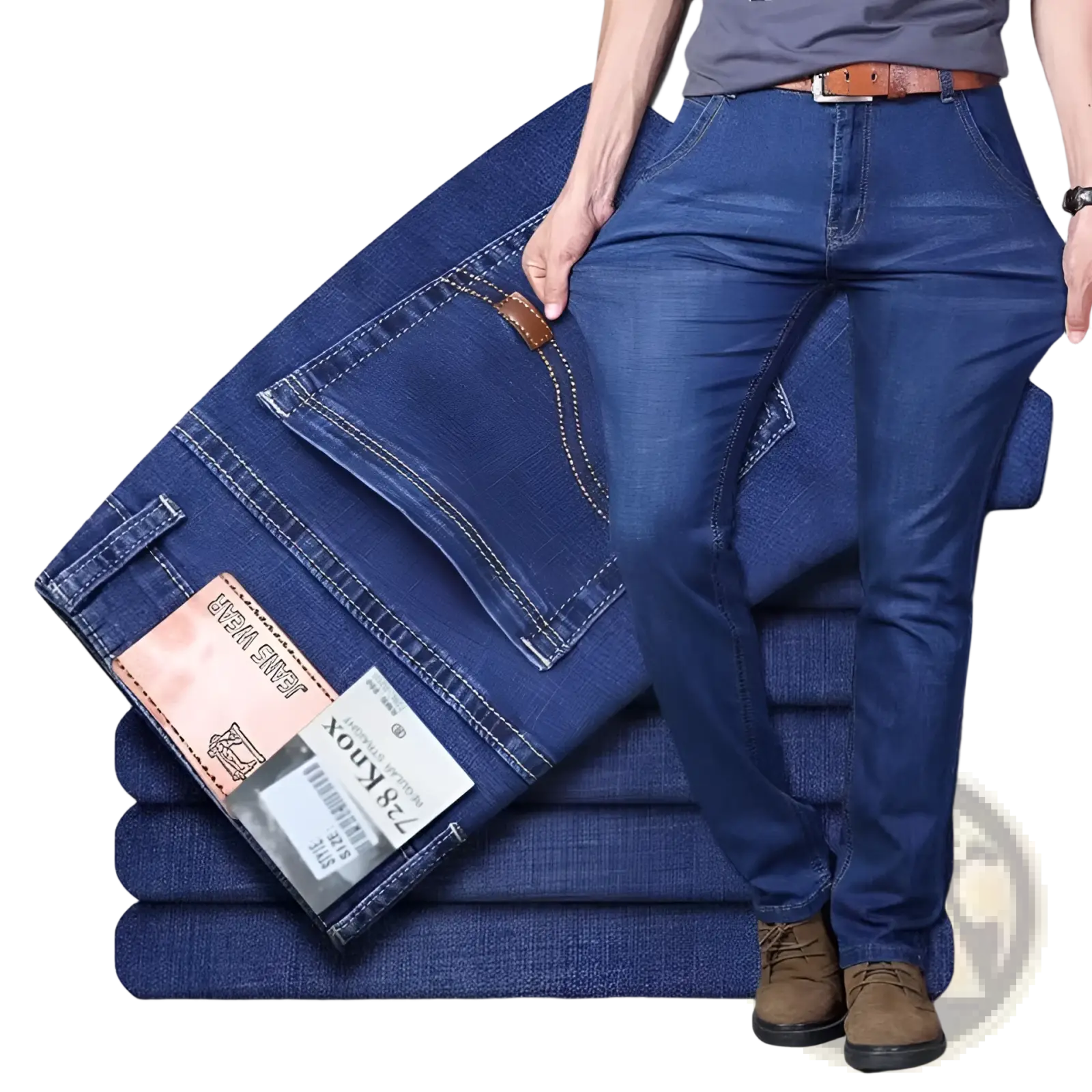 Men's High Waist Slim Fit Elastic Business Casual Jeans