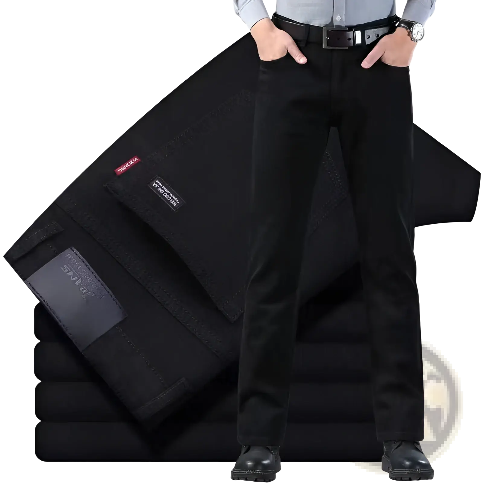 Men's High Waist Slim Fit Elastic Business Casual Jeans