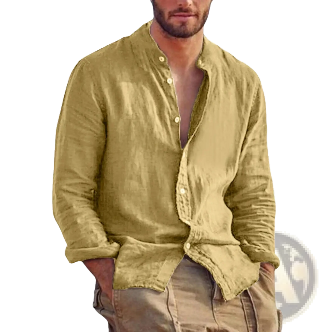 Men's Linen Long Sleeve Stand Collar Casual Shirt
