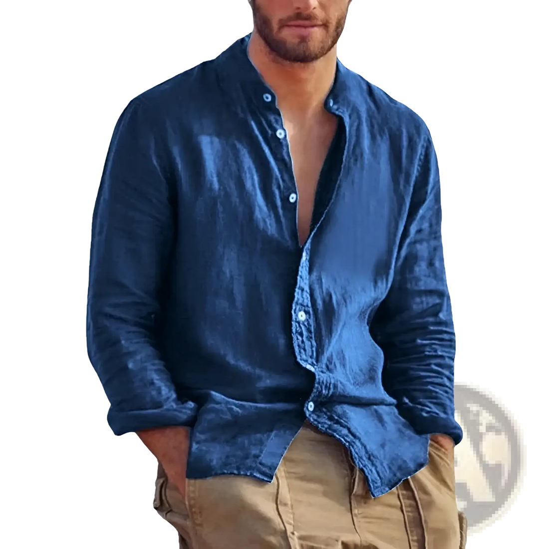 Men's Linen Long Sleeve Stand Collar Casual Shirt