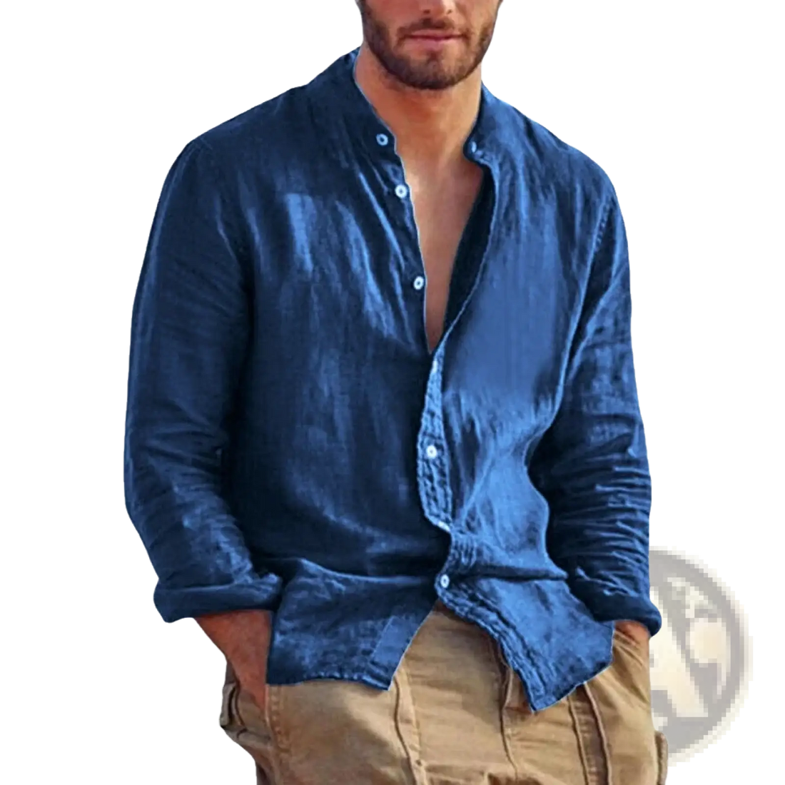 Men's Linen Long Sleeve Stand Collar Casual Shirt